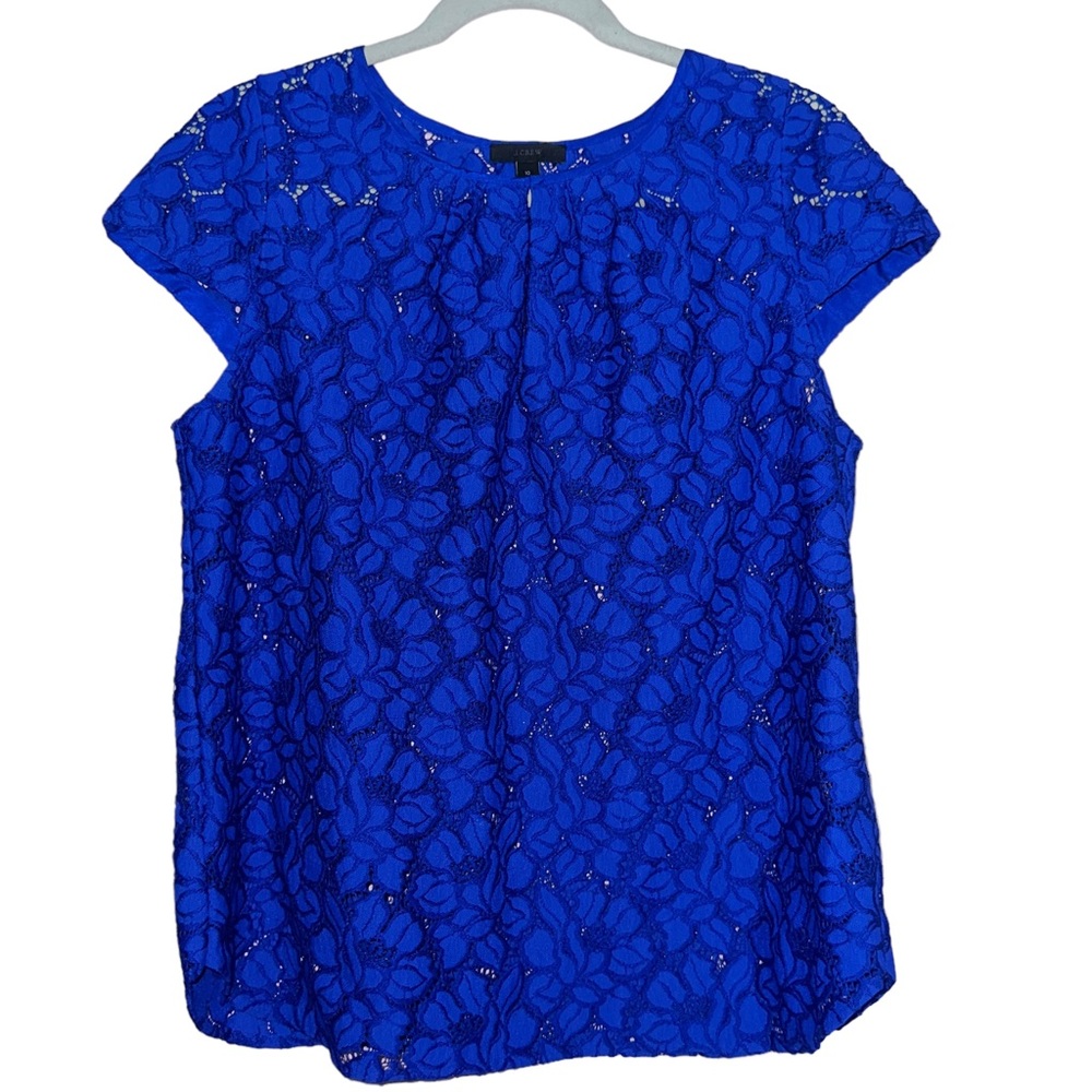J. Crew‎ Cobalt royal Blue Lace blouse Top size 10